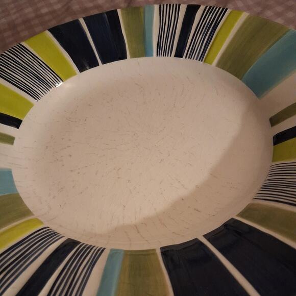 Pottery Barn Sausalito 12” Pasta Bowls/plates Set Of 3 Multicolor Stripe - Picture 8 of 8